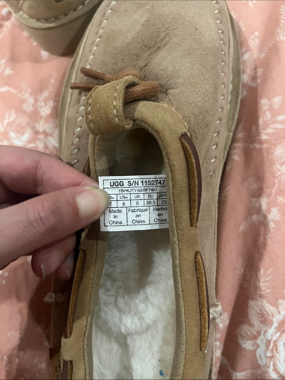 UGG Tan Suede Moccasin Platform Slippers with Shearling - Picture 3 of 6